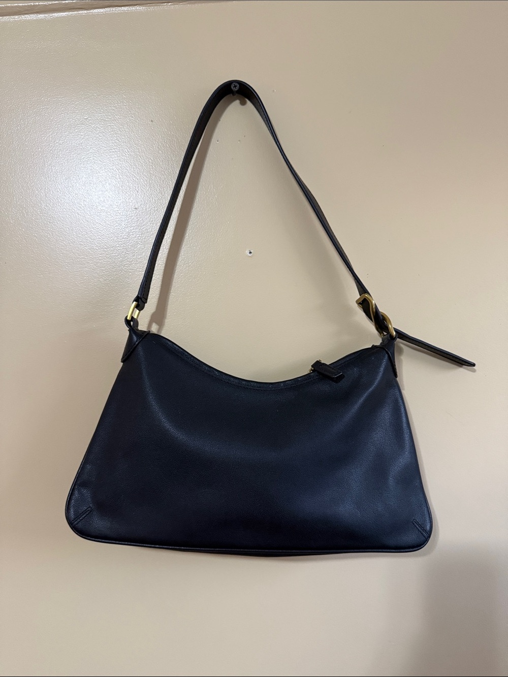 Zara Black Leather Shoulder Bag with Gold Hardware